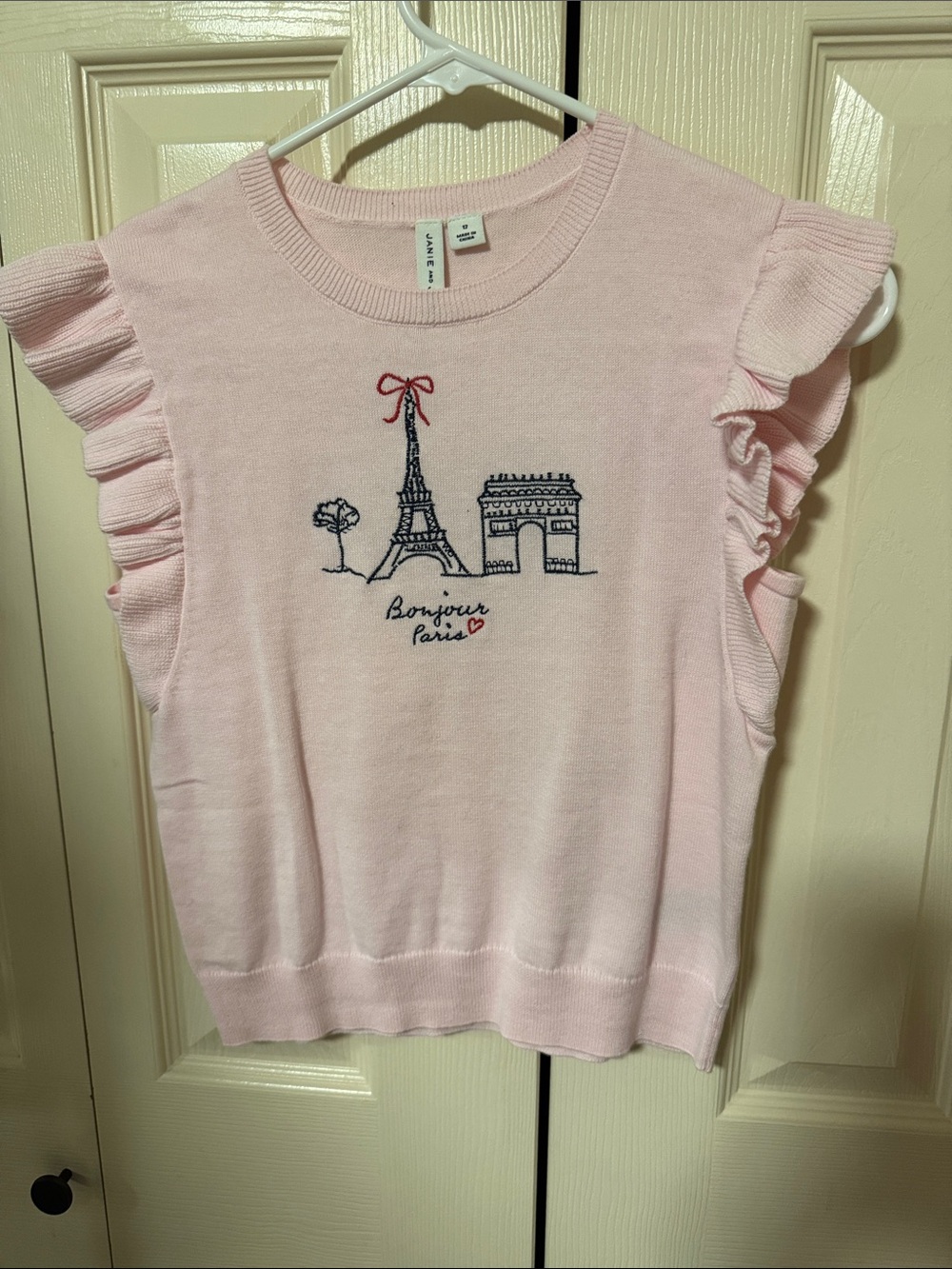 Janie and Jack Light Pink Paris Embroidered Ruffle Sleeve Top